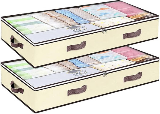 90L Under Bed Storage Containers, 2 Pack Beige