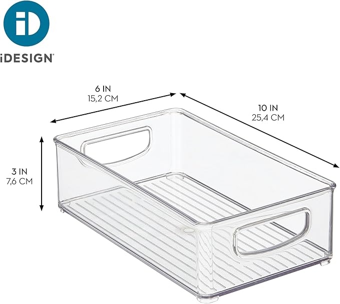 iDesign Stackable Pantry Bin with Handles for Kitchen Storage, Set of 4, Clear, Made in USA