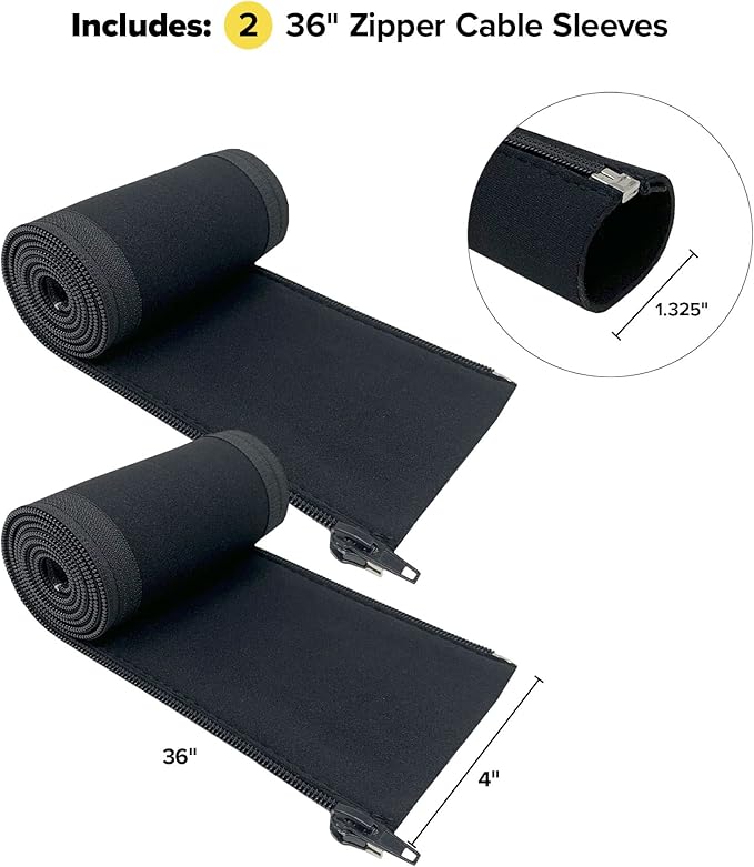 Zipper Cable Sleeves, 36 x 4 in, 2 Pack – Black