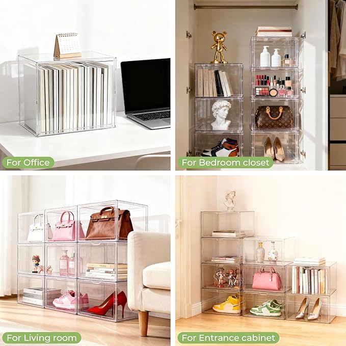 Extra Large 17.7" x 13" x 13" Clear Stackable Storage Bins, Acrylic Display Case with Lids, Storage Bins for Football & Motorcycle Helmet Showcase, Basketball, Large Figures Collectibles (1 Pack)