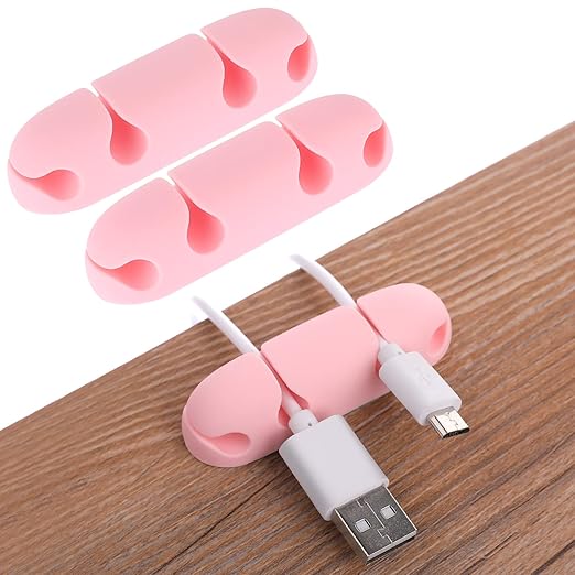 WLLHYF Cable Clips 3PCS Cord Wire Organizer Cable Management Holders 4 Hole Silicone Cable Harness USB Charging Accessory Cable Holder for Office and Home Desk (Pink)