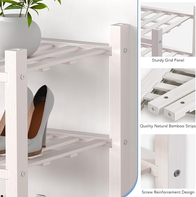 Haddockway Small 6 Tier Bamboo Shoe Rack Storage Organizer,Multifunctional Free Standing Stackable Shoe Shelf with Grid Panel for Closet,Hallway,Entryway,Small Space 18"x11"x34"