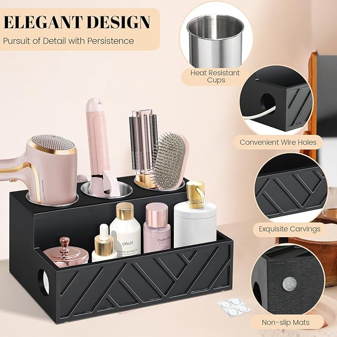 Hair Tool Organizer Wall Mounted, Hair Dryer Holder, Bathroom Countertop Organizer for Bathroom Accessories, Blow Dryer Organizer for Curling Iron, Hair Styling Tools, Vanity Organizer for Makeup