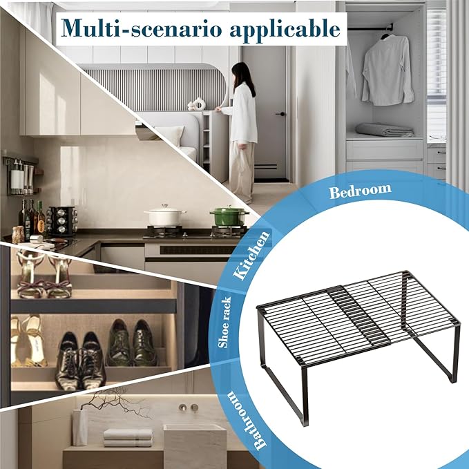 Extendable Metal Wire Shelf Organizer, Adjustable 15-24.4in Length, 4, White