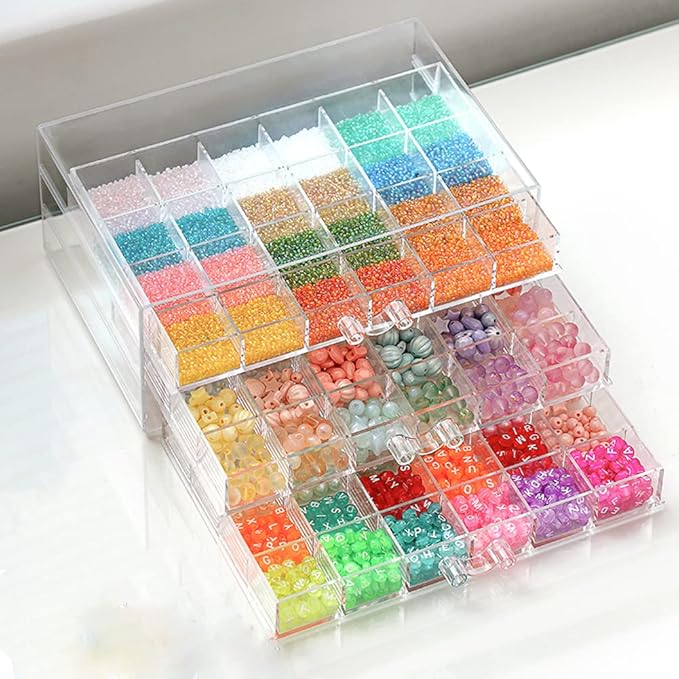 Compartment Storage Box 72 Grids Acrylic Organizer Box with 3 Drawers Storage