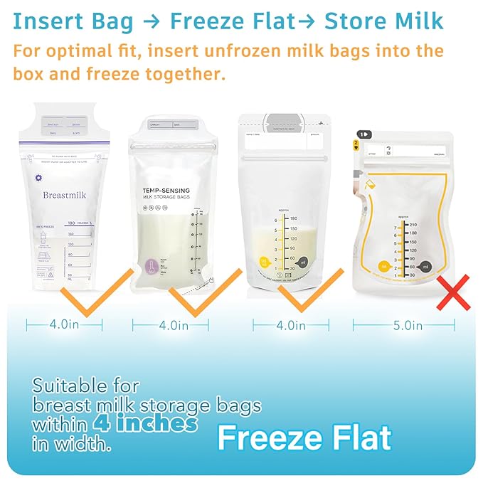 Breastmilk Storage Container with L Shaped Dividers to Flatten Standing Breast Milk Bags in Organizer Bins Save Refrigerator Space | 2 Containers with Removable Separator Boards - Gray