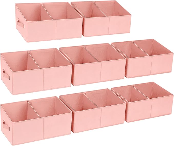 Large Closet Shelf Organizer Bins 8 Packs with Handles and Divider, Pink