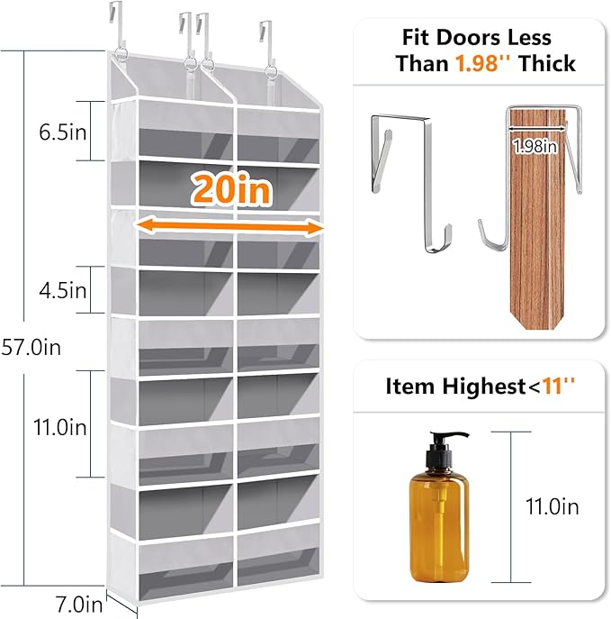 Heavy Duty Over The Door Organizer 5 Tiers, Light Gray