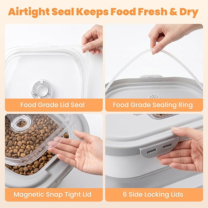 40 Lbs Dog Food Storage Container with Wheels, Collapsible Pet Food Storage Container with Clear Window, 2 Measuring Cups and Scoop, BPA Free Cat Food Container for Rice, Flour, Grain, Bird Seed
