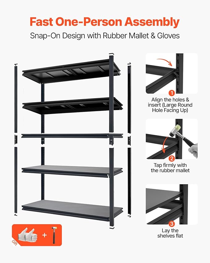 VEVOR Storage Shelves, 5-Tier Adjustable, 2500 lbs Capacity, Heavy Duty Garage Storage Shelving Unit, Metal Utility Rack Shelf, for Garage Warehouse Basement Kitchen, 48.43" W x 18.31" D x 71.38" H