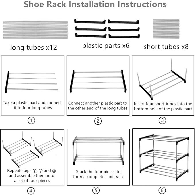 Stackable Small Shoe Rack, Entryway, 3-Tier, Black