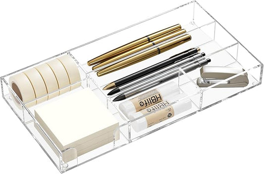 Acrylic Desk Drawer Organizer Tray with 6 Compartments