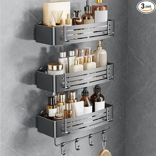 Rectangle Shower Caddy Suction Cup, Matte Gray, 3 Pack