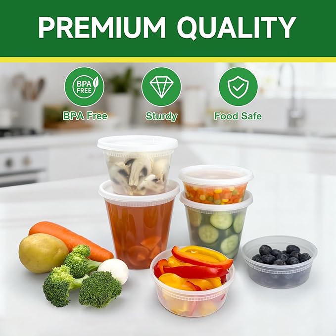 Dealusy 50 Set 8 oz Deli Containers with Lids, Leak-Proof BPA Free Plastic Take Out Bowls, Food Storage Containers for Takeout Meal Prep Storage, Freezer, Microwave & Dishwasher Safe