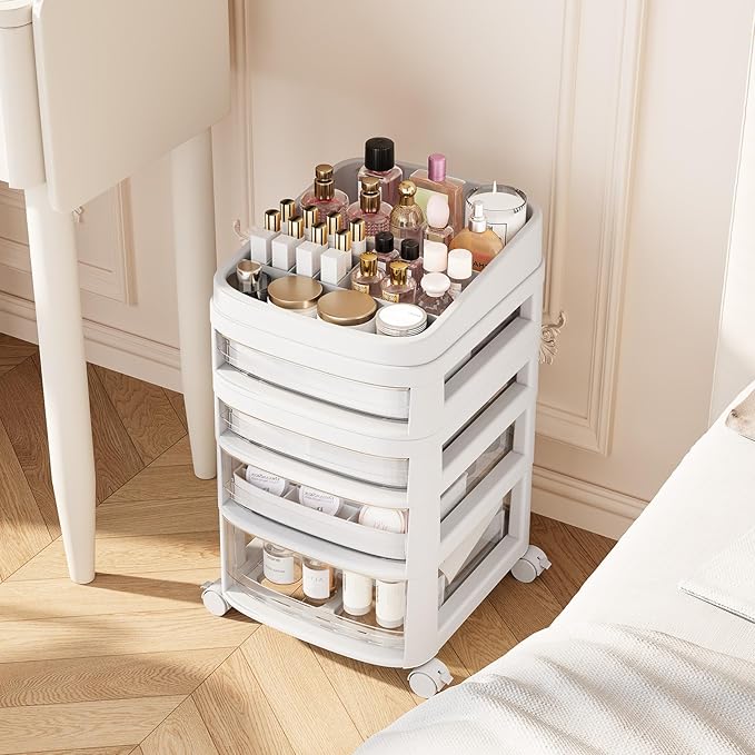 Rolling Cart with 4 Drawers, Clear Plastic Drawer Organizers