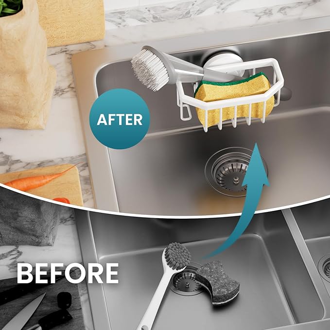 Sponge Holder for Kitchen Sink with Strong Suction Cup, White