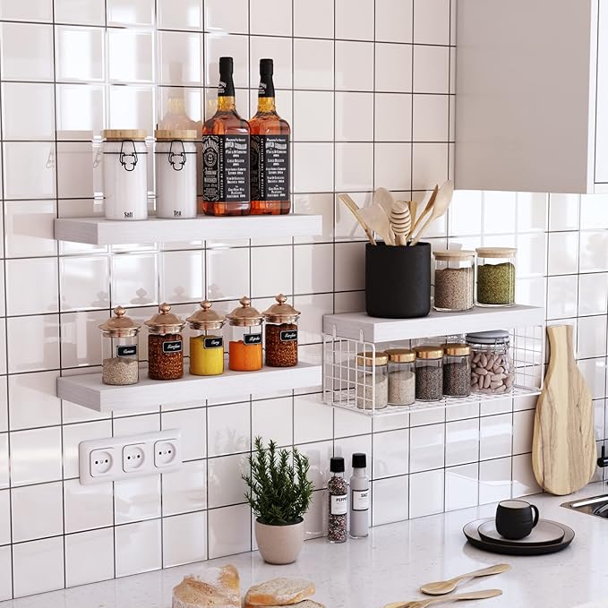 White Bathroom Shelves Over Toilet