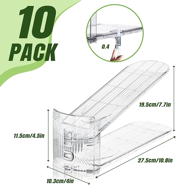 Clear Shoe Slot Organizer, 10 Pack Adjustable Shoe Slots Organizer for Closet Clear Shoe Stackers Shoe Rack Holder Shoe Space Savers for A Pair of Shoes(Transparent)