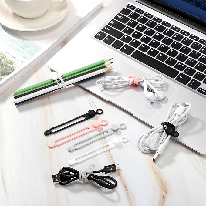 Nuanchu 40 Pcs Silicone Cable Ties Reusable Holder Adjustable Straps Multipurpose Charging Cable Organizer for Fastening Charging Cords Wires(4.17 Inch,Gray)