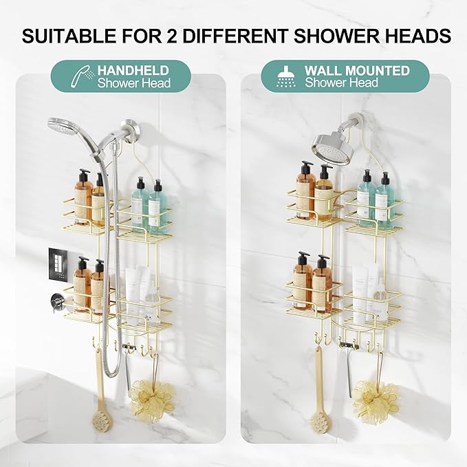 Shower Caddy Hanging, Bathroom Organizer, No Drilling Shelves Over Shower Head