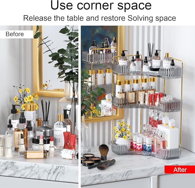 3-Tier Corner Bathroom Counter Organizer, Gray