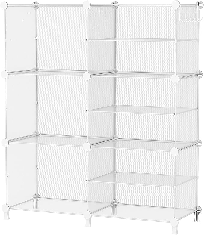 AWTATOS Closet Organizer 6 Cube Storage Shelves Portable Closet Clothes Organizers and Storage Stackable Cubby Shelving for Closet Bedroom Living Room Office, Transparent Twill