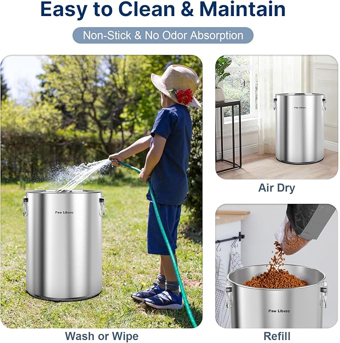 Paw Libero 25 Lbs Stainless Steel Dog Food Storage Container with Airtight Lid & Ceramic Bone Handle, Large Metal Dog Food Bin for Dogs & Cats, Keep Fresh, Easy to Clean