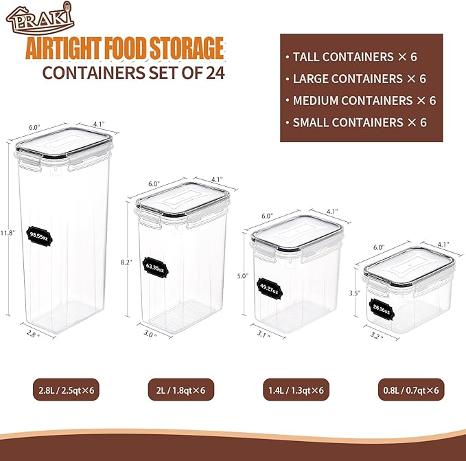 Airtight Food Storage Containers Set with Lids, 24 PCS, Labels & Marker