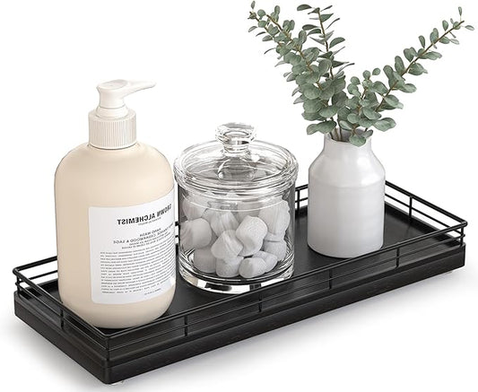 Bathroom Tray for Counter Top Organizer, Black Decorative Storage