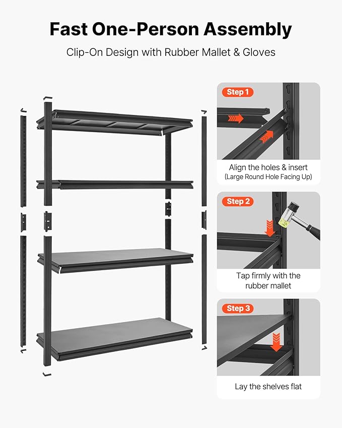 VEVOR Storage Shelves, 4-Tier Adjustable, 2400 lbs Capacity, Heavy Duty Garage Storage Shelving Unit, Metal Utility Rack Shelf, for Garage Workshop Warehouse Basement, 40.55" W x 20.55" D x 60.2" H