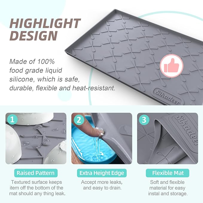 SIKADEER 25" x 22" Under Sink Mat Waterproof, Silicone Mat Kitchen Drawer Shelf and Cabinet Liner, Sink Protector for Kitchen Organizers and Storage, Boot Tray Pet Food Mats