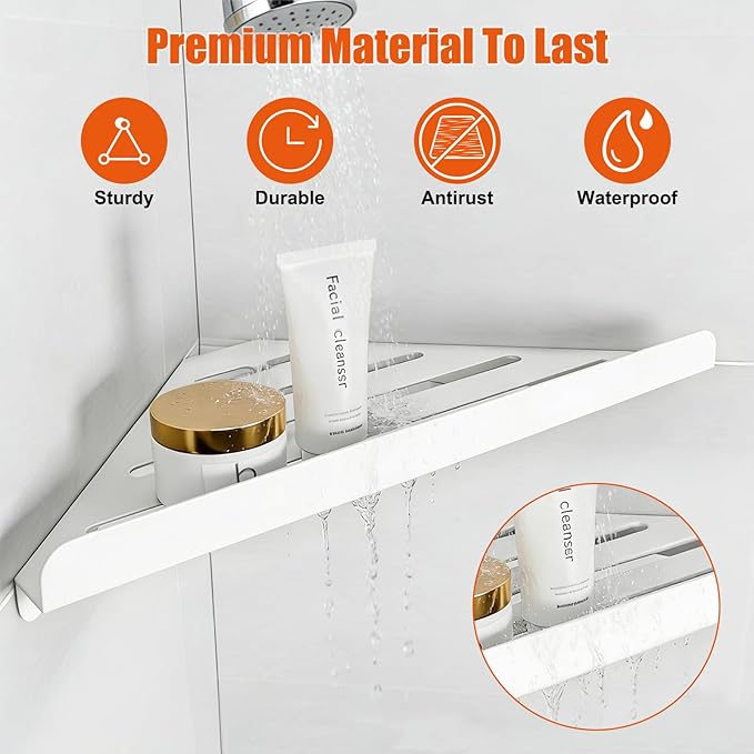 Fikoksol Shower Caddy, 2 Pack Bathroom Corner Shelf, Triangle Shelf Storage for Bathroom Shower, White Metal Shower Shelf & Rustproof Wall Mounted Adheisve Shower Organizer Accessories and Essentials