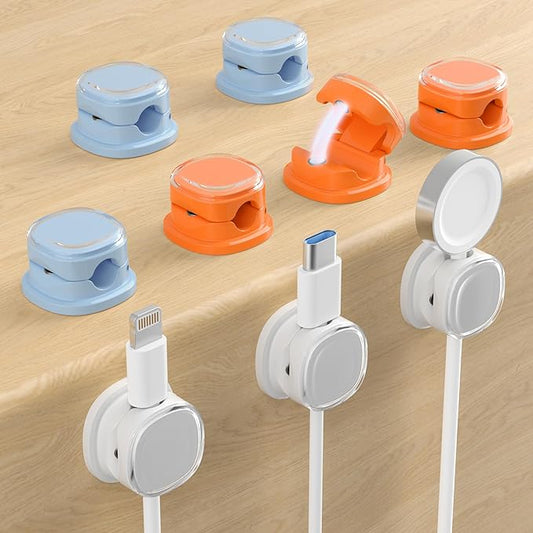Magnetic Cable Clips, Adjustable Cord Holder Management, 9-PCS White_Orange_Blue