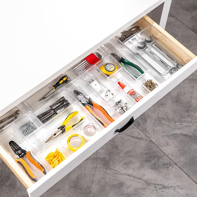 25 PCS Clear Plastic Drawer Organizer Tray
