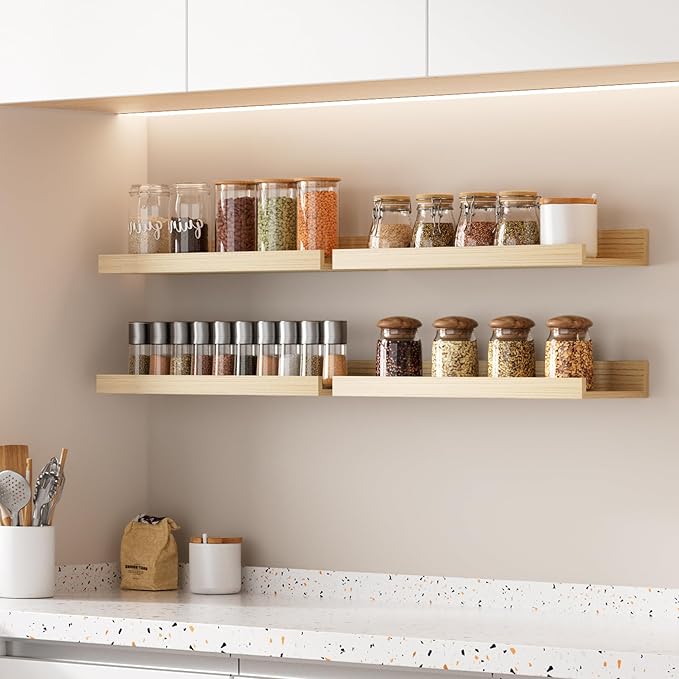 Floating Shelves for Wall, Wall Shelves for Decor Storage Set of 6, Natural