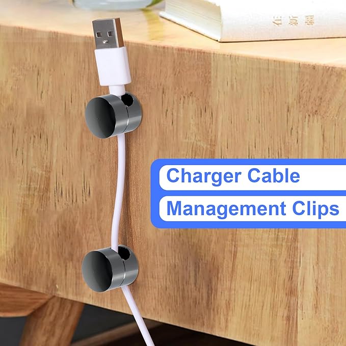 SmallCat 8 Sets Charger Holders for Cords, Black Adjustable Cable Anchor Holders, Adhesive Metal Cord Clips, Cable Management Wire Organizers for Desk, Office, Nightstand