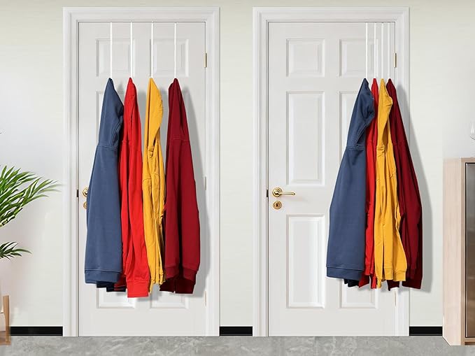 Mars-Rock Over the Door Metal Hooks with Plastic Coating 14.2" Fit 0.5" to 1 3/8" Door 4 Pcs Heavy Duty Single Towel Robe Rack Wreath Bathroom Shower Hanger Shoe Organizer Ironing Board Long White