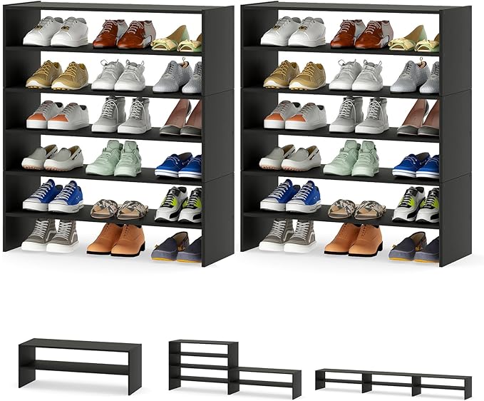 Tangkula 6-Tier Stackble Vertical Shoe Rack, Space Saving Wooden Corner Shoe Storage Shelf for 18 Pairs, 3-in-1 Adjustable White Shoe Organizer for Front Door Entryway