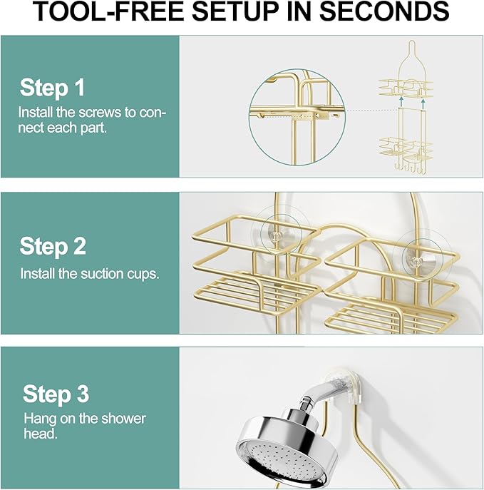 Shower Caddy Hanging, Bathroom Organizer, No Drilling Shelves Over Shower Head