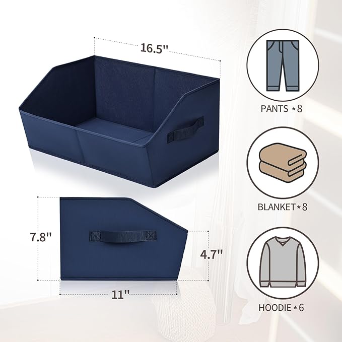 Homsorout Closet Baskets for Shelves Trapezoid - Decorative Storage Baskets with Handle, Closet Bins for Organization, Shelf Storage Bins for Clothes, Books, Home, Office, 10 Pack, Navy Blue