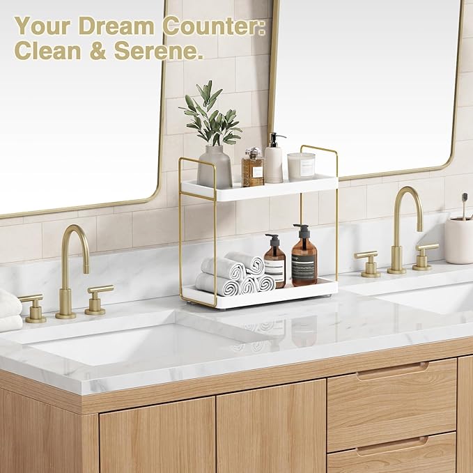 White and Gold Bathroom Counter Organizer