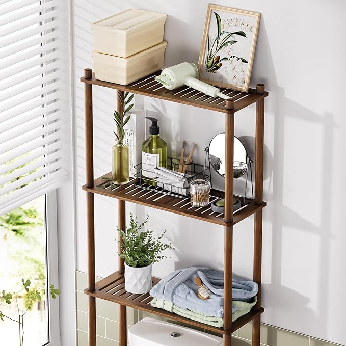 Bamboo Over The Toilet Storage Shelf, Walnut Brown