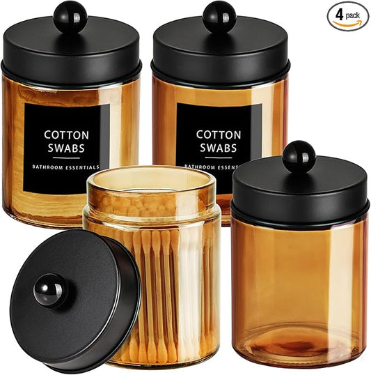 Bronze Glass Apothecary Jar, Qtip Holder Metal Lid & Stickers