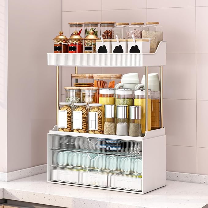 caktraie 2 Pack Bathroom Counter Organizer - 3 Drawers Makeup Organizer, Cosmetic Storage Drawer for Dresser Countertop and Bathroom Vanity for Large Skincare, Perfume, Clear