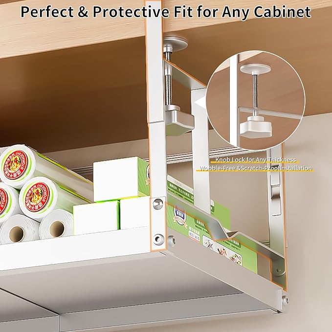 prueBox Under Shelf Storage Basket Organizer Adjustable Hanging Holder with Knob Lock, Heavy Duty Metal Panel for Pantry, Kitchen, Office, Closet Holds 50 lbs, 11.8"-19.3" Wide, White, 1 Pack