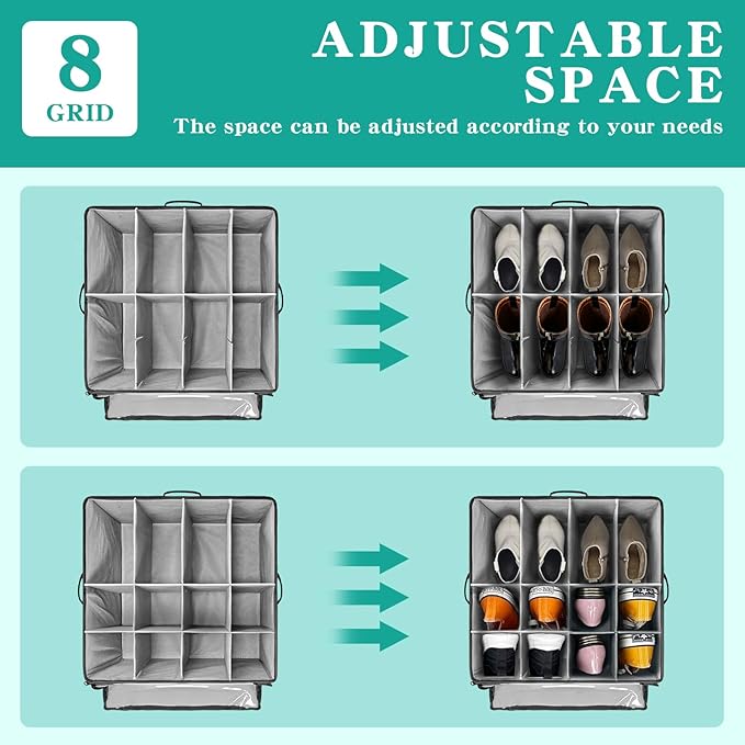 UPgraded Stackable Shoe Box Organizer for Closet, Clear Lid & Reinforced Handles, 16-32 Pairs (Sneakers to Heels), Sturdy Storage Solution for Home, Travel & Entryway, Grey