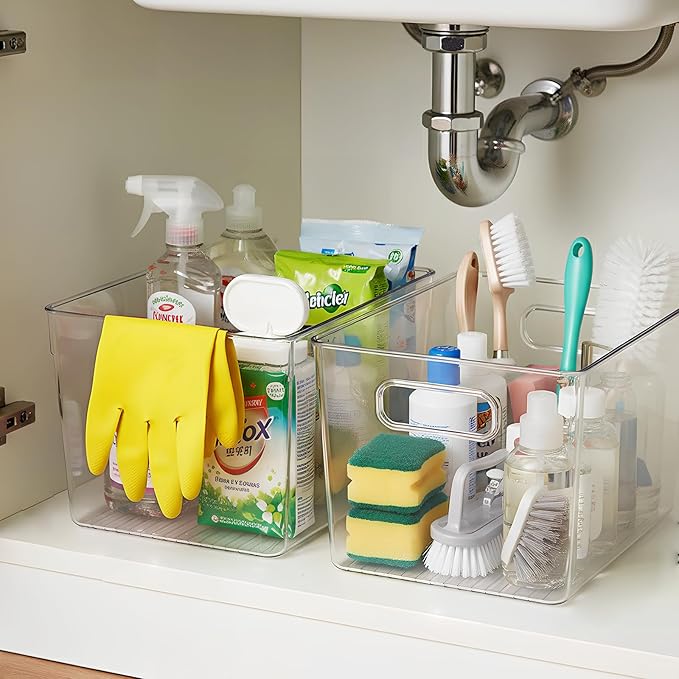 6 Pack Clear Stackable Storage Bins with Lids, Large Plastic Pantry Organizers and Storage Containers for Kitchen Cabinet, Fridge, Closet, Bathroom - BPA-Free Home Organization Must Haves