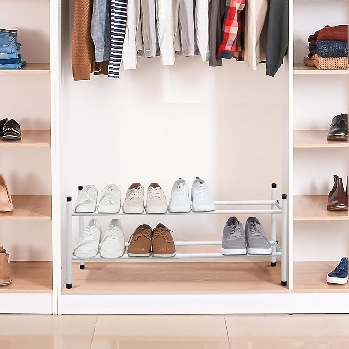 STORAGE MANIAC Expandable Shoe Rack, White 2 Tier