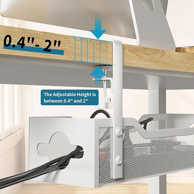 Under Desk Cable Management Tray No Drill, White