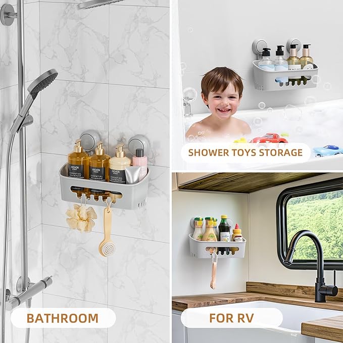 Shower Caddy Suction Cup, Shower Organizer Removable Bathroom Shelf, Gray